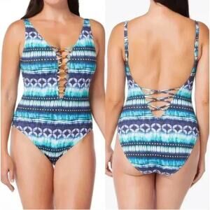 NWT Bleu Rod Beattie Sun Sea and Sand Lattice Front One Piece Swimsuit Women's 8
